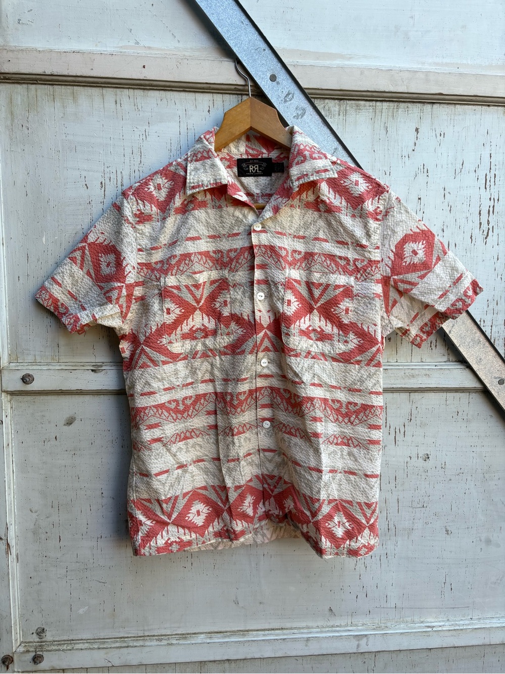 Ralph Lauren Double RL Aztec Button Up Loop Collar Camp Shirt Size S